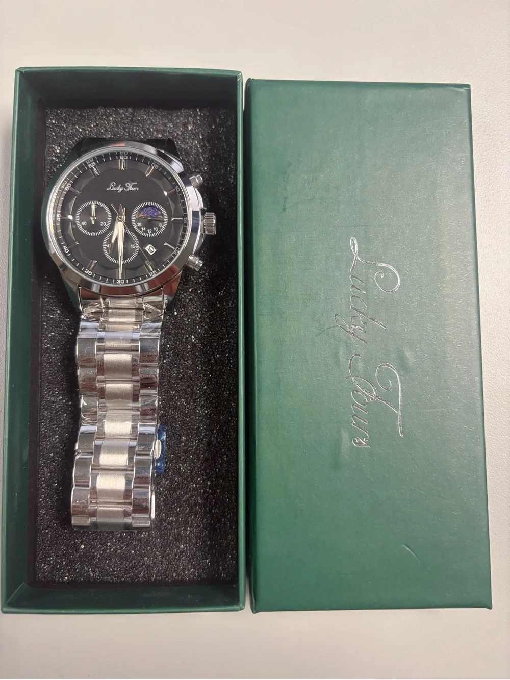 Lucky Fours Ronin Silver Obsidian Men's Dial Stainless Steel Watch